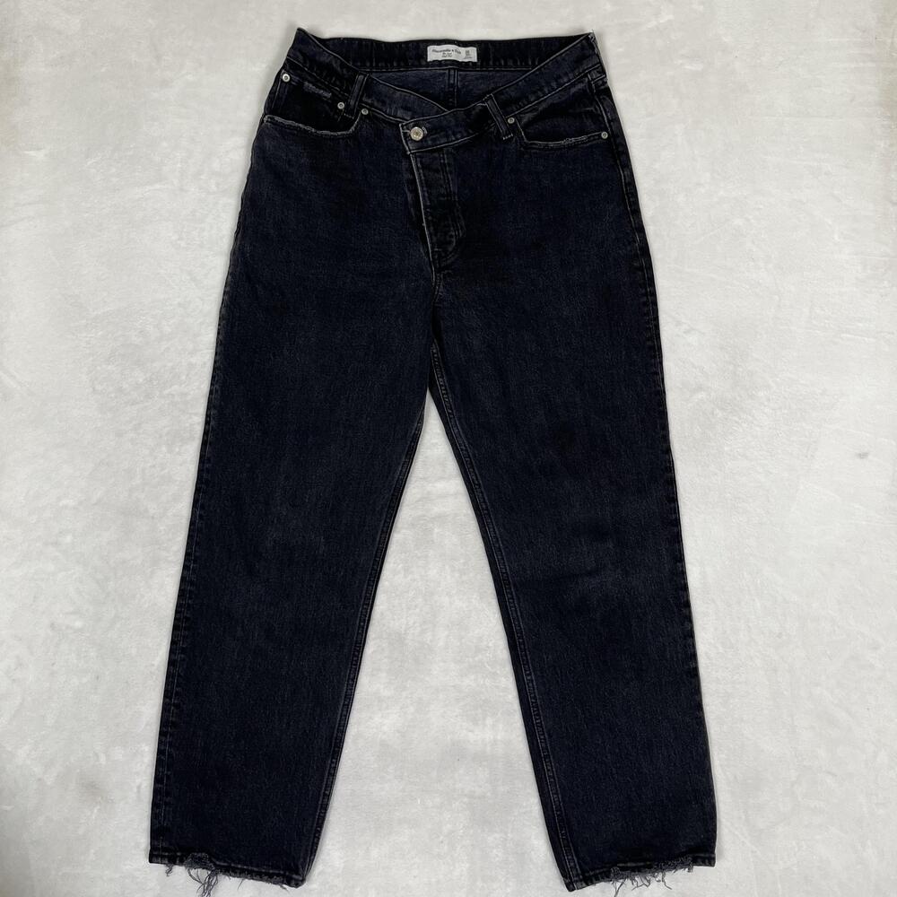 Abercrombie & Fitch The Dad High Rise Jeans Womens 10 S Black Charcoal Denim